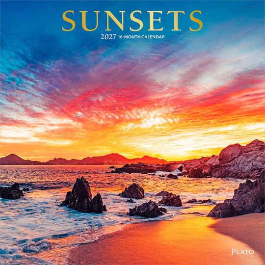 Plato; Sunsets | 2027 12 x 24 Inch (Hanging) Monthly Square Wall Calendar | Foil Stamped Cover; Category:Wall Calendars; Image:1